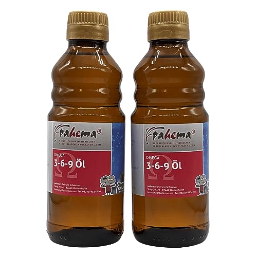 Omega 3-6-9 Öl - perfektes Futteröl für Hunde und Katzen - 100% Natur (2 x 250 ml) - Braunglasflasche von pahema