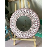 Handbemalter Mandala Wandspiegel Altrosa 30 cm | Facettenspiegel & Glitzersteine |Boho Deko Handgemachte Wandkunst Unikat Wanddeko Rund von paintedlovemandala