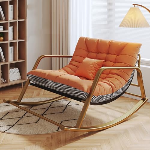 Schaukelstuhl wohnzimmer Textilene Schaukelstühl,Modern Schaukelsessel Freizeitstuhl mit Metallgestell Relaxstuhl, Witterungsbeständig,Metallrahmen Armlehnensessel mit gepolsterter Sitzfläche ( Color von paiye