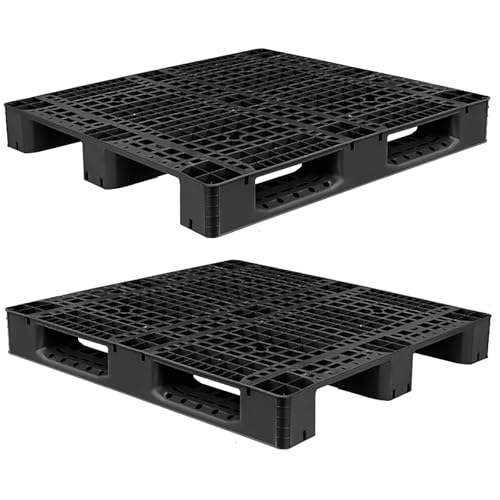 Stapelbare Polyethylen-paletten 110 x 110 cm Kunststoffpalette aus Polyethylen Hoher Dichte, Waterproof Floor Pallet Gitter mit Hoher Tragkraft(Black) von paiye
