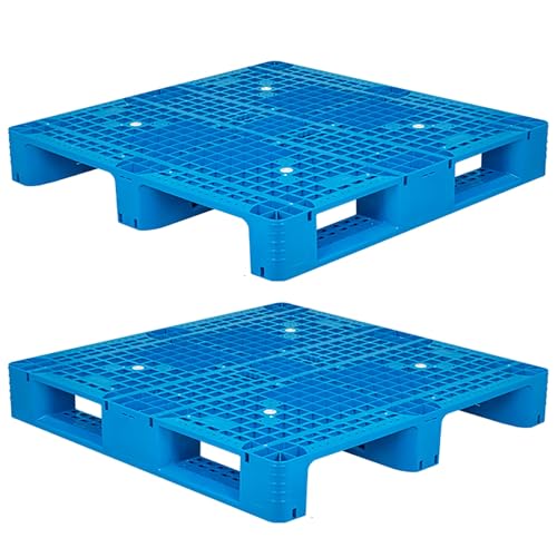 Stapelbare Polyethylen-paletten 110 x 110 cm Kunststoffpalette aus Polyethylen Hoher Dichte, Waterproof Floor Pallet Gitter mit Hoher Tragkraft(Blue) von paiye