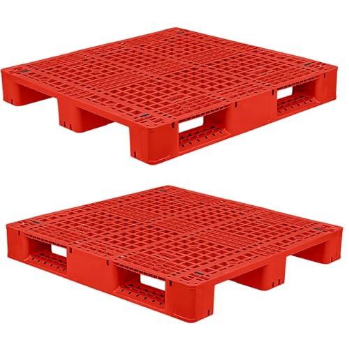 Stapelbare Polyethylen-paletten 110 x 110 cm Kunststoffpalette aus Polyethylen Hoher Dichte, Waterproof Floor Pallet Gitter mit Hoher Tragkraft(Red) von paiye