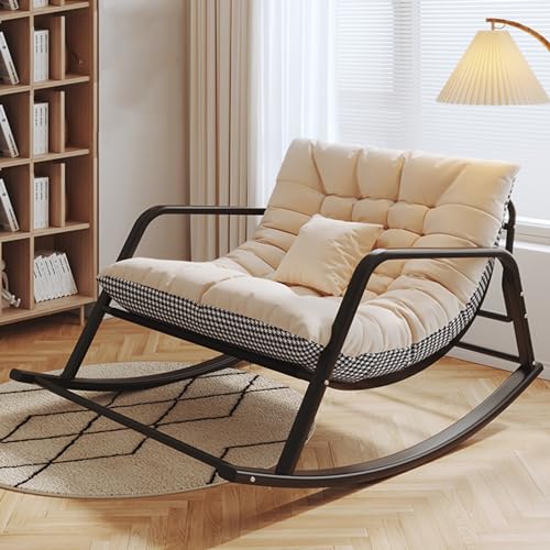 paiye Schaukelstuhl wohnzimmer Textilene Schaukelstühl, Modern Schaukelsessel Freizeitstuhl Metallgestell Relaxstuhl Witterungsbeständig, Metallrahmen Armlehnensessel gepolsterter Sitzfläche Color von paiye
