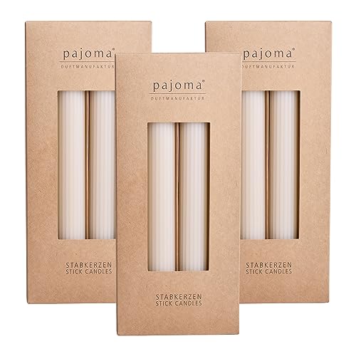 Geriffeite Stabkerzen - 12 Stück - Cream | Höhe 23 cm Ø 3.7 cm | Brenndauer 19 Stunden | 20% Soy wax + 80% Paraffin | einfarbige Kerzen | Premium Qualität | pajoma von pajoma