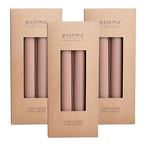 Geriffelte Stabkerzen - 12 Stück - Nude | Höhe 23 cm Ø 3.7 cm | Brenndauer 19 Stunden | 20% Soy wax+ 80% Paraffin | einfarbige Kerzen | Premium Qualität | pajoma von pajoma