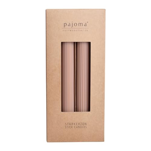 Geriffelte Stabkerzen - 4 Stück - Nude | Höhe 23 cm Ø 3.7 cm | Brenndauer 19 Stunden | 20% Soy wax + 80% Paraffin | einfarbige Kerzen | Premium Qualität | pajoma von pajoma