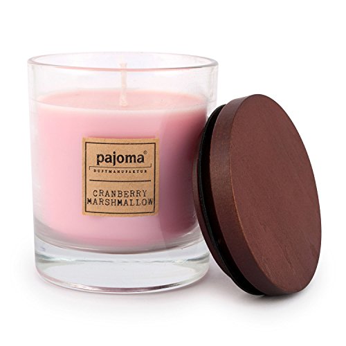 Pajoma Duftkerze Cranberry Marshmallow, 180 g, im Glas mit Holzdeckel, NEU Premium Edition von pajoma