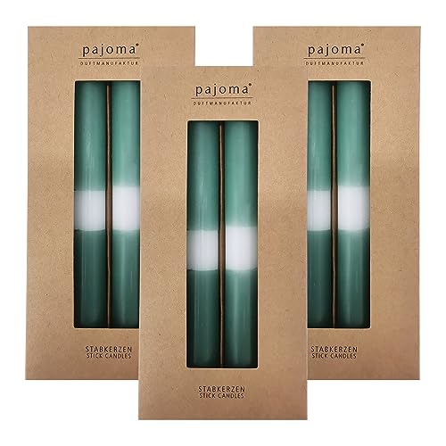 Stabkerzen 12 Stück - Grün-Weiß-Grün | Höhe 21 cm ø 2.1 cm - Brenndauer 5 Stunden | 3 farbige Spitzenkerzen - Premium Qualität | pajoma® von pajoma