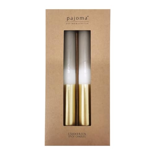Stabkerzen 4 Stück - Beige-Weiß-Gold | Höhe 21 cm ø 2.1 cm - Brenndauer 5 Stunden | 3 farbige Spitzenkerzen - Premium Qualität | pajoma® von pajoma