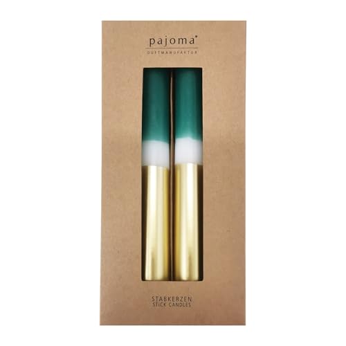 Stabkerzen 4 Stück - Grün-Weiß-Gold | Höhe 21 cm ø 2.1 cm - Brenndauer 5 Stunden | 3 farbige Spitzenkerzen - Premium Qualität | pajoma® von pajoma