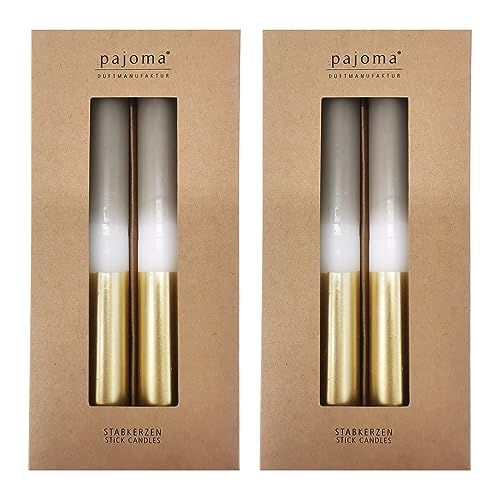 Stabkerzen 8 Stück - Beige-Weiß-Gold | Höhe 21 cm ø 2.1 cm - Brenndauer 5 Stunden | 3 farbige Spitzenkerzen - Premium Qualität | pajoma® von pajoma