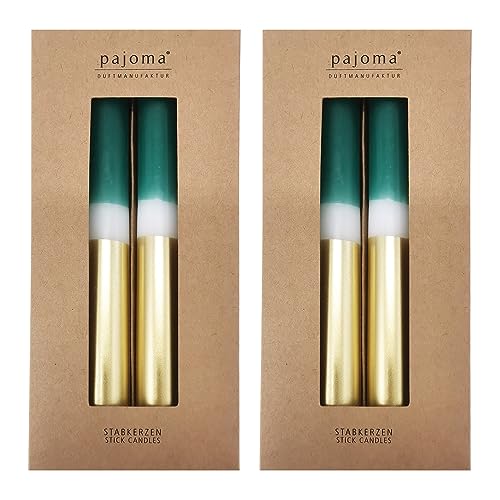 Stabkerzen 8 Stück - Grün-Weiß-Gold | Höhe 21 cm ø 2.1 cm - Brenndauer 5 Stunden | 3 farbige Spitzenkerzen - Premium Qualität | pajoma® von pajoma