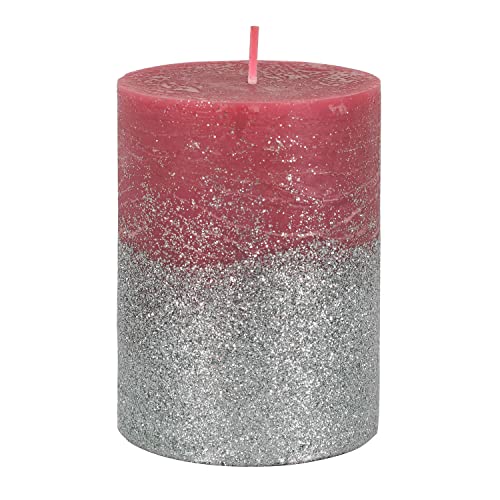 Stumpenkerze - Premium Qualität/Glitzernde Stumpfen Kerze Brenndauer: 45 Stunden, Ø 75 mm x 100 mm, Farbe Rot/Pajoma von pajoma