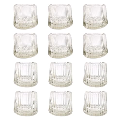 pajoma® 12er Set Teelichthalter Rom, 2 sortierte Formen - H 6.9 Ø 8.3 cm | Hochwertige Qualität - Kerzengläser für Teelichter, Geburtstag, Urlaub, Party, Dekoration von pajoma