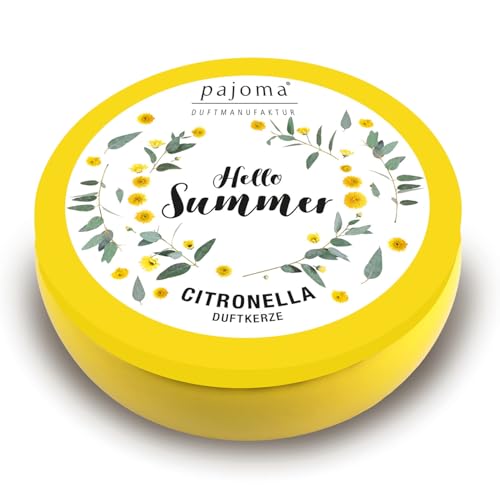 pajoma® Citronella Duftkerze im Metalldöschen | 280g Wachs - ca. 16h Brenndauer | dekorative Sommerkerze mit 2,5 % Citronella-Öl – ideal für Garten, Terrasse & Balkon von pajoma