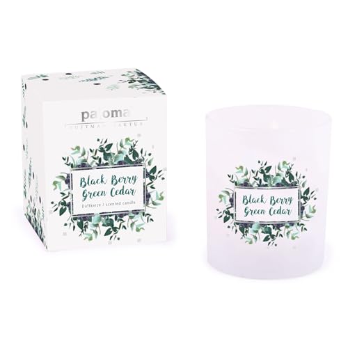 pajoma® Duftkerze, Black Berry Green Cedar - im weißen Glas | 80g Wachsgewicht, Brenndauer: 20 Stunden, in edler Geschenkverpackung | Springtime Edition (1, Weiß) von pajoma