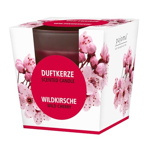 pajoma® Duftkerze, Wildkirsche - im satinierten Glas | 120g Wachsgewicht, Brenndauer: 25 Stunden, in edler Geschenkverpackung | Premium Qualität von pajoma