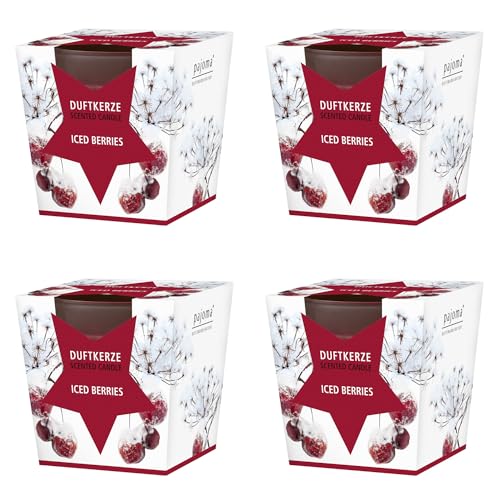 pajoma® Duftkerze 4er Set, Iced Berries - im satinierten Glas | 4x 120g Wachsgewicht, Brenndauer: 25 Stunden, in edler Geschenkverpackung | Premium Qualität von pajoma