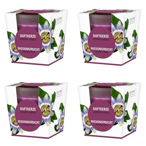 pajoma® Duftkerze 4er Set, Passionsfrucht - im satinierten Glas | 4x 120g Wachsgewicht, Brenndauer: 25 Stunden, in edler Geschenkverpackung | Premium Qualität von pajoma