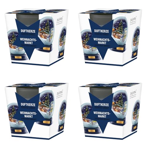 pajoma® Duftkerze 4er Set, Weihnachtsmarkt - im satinierten Glas | 4x 120g Wachsgewicht, Brenndauer: 25 Stunden, in edler Geschenkverpackung | Premium Qualität von pajoma