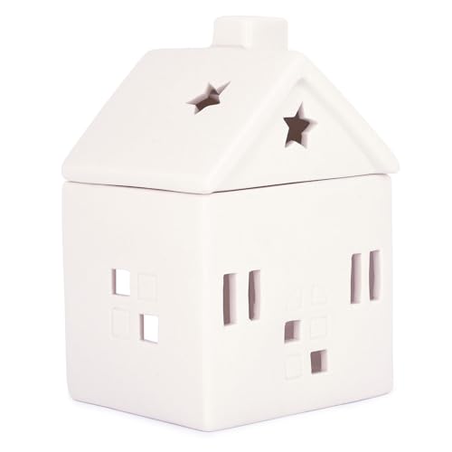 pajoma® Duftlampe Haus aus Keramik, 10 x 9 x 15 cm | eleganter Teelichthalter für Ätherisches Öl, Duftöl, Parfümöl, Wax Melt, Duft-Wachs | schöne wohnliche Geschenkidee von pajoma