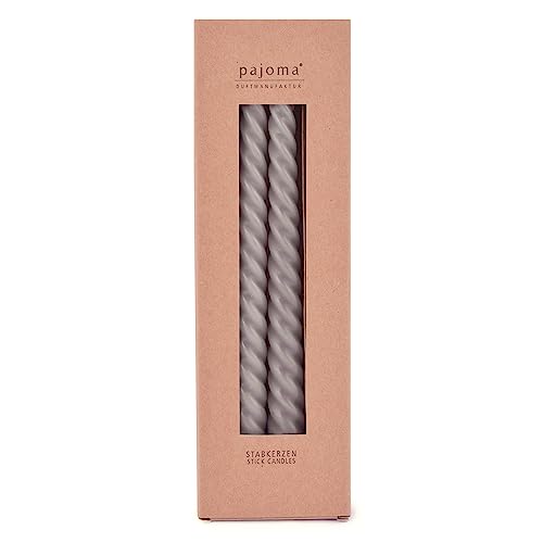 pajoma® Gedrehte Stabkerzen Grau 8 Stück | Hochwertige Drehkerzen - 45g Wachsgewicht, ca. 5 Std. Brenndauer, 250 x 20 mm | Premium Spiralkerzen, Twisted Kerzen, Wendekerzen von pajoma