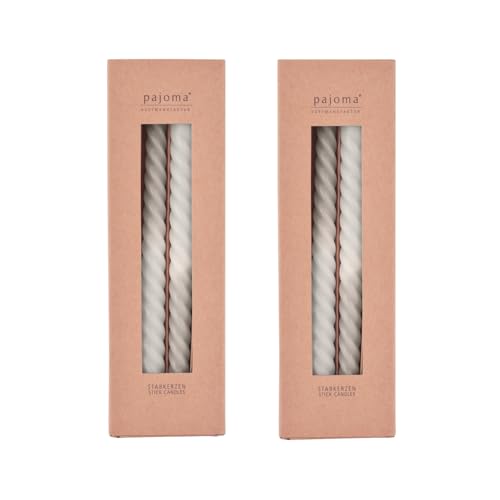 pajoma® Gedrehte Stabkerzen Grau-Beige 8 Stück | Hochwertige Drehkerzen - 45g Wachsgewicht, ca. 5 Std. Brenndauer, 250 x 20 mm | Premium Spiralkerzen, Twisted Kerzen, Wendekerzen von pajoma
