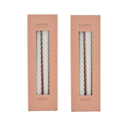 pajoma® Gedrehte Stabkerzen Hellgrau 8 Stück | Hochwertige Drehkerzen - 45g Wachsgewicht, ca. 5 Std. Brenndauer, 250 x 20 mm | Premium Spiralkerzen, Twisted Kerzen, Wendekerzen von pajoma