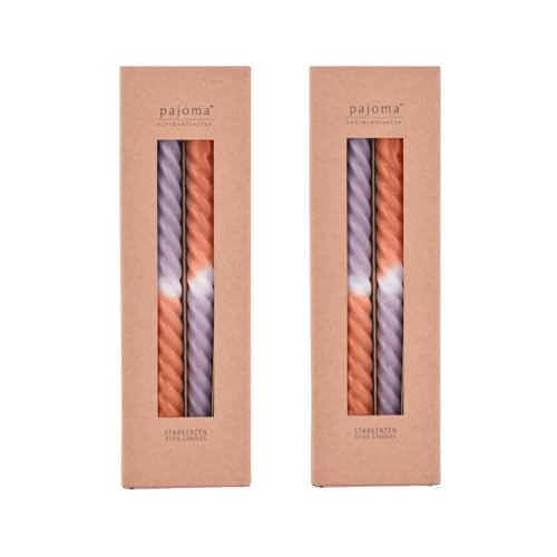 pajoma® Gedrehte Stabkerzen Orange-Lila 8 Stück | Hochwertige Drehkerzen - 45g Wachsgewicht, ca. 5 Std. Brenndauer, 250 x 20 mm | Premium Spiralkerzen, Twisted Kerzen, Wendekerzen von pajoma