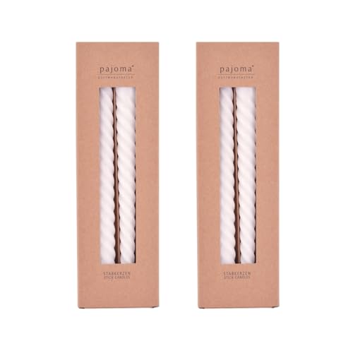 pajoma® Gedrehte Stabkerzen Weiß 8 Stück | Hochwertige Drehkerzen - 45g Wachsgewicht, ca. 5 Std. Brenndauer, 250 x 20 mm | Premium Spiralkerzen, Twisted Kerzen, Wendekerzen von pajoma