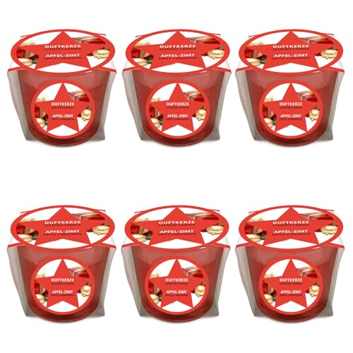pajoma® Mini Duftkerze 6er-Set, Apfel-Zimt - Weihnachten Edition | 45g Wachsgewicht, Brenndauer: 10 Stunden, in edler Geschenkverpackung | Premium Qualität von pajoma