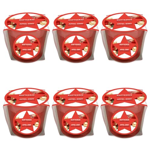pajoma® Mini Duftkerze 6er-Set, Apfel-Zimt - Weihnachten Edition | 45g Wachsgewicht, Brenndauer: 10 Stunden, in edler Geschenkverpackung | Premium Qualität von pajoma