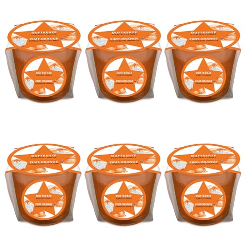 pajoma® Mini Duftkerze 6er-Set, Zimt-Orange - Weihnachten Edition | 45g Wachsgewicht, Brenndauer: 10 Stunden, in edler Geschenkverpackung | Premium Qualität von pajoma