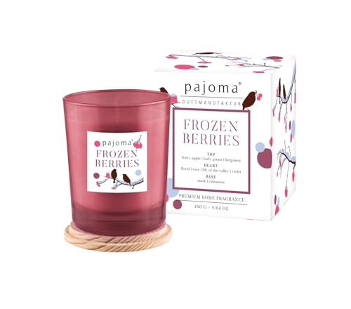 pajoma® Raumduft & Duftkerze Set Frozen Berries Raumduft Diffuser 100 ml & Kerze 140 g im Glas mit Holzdeckel | Fruchtiger Mix aus Beeren, Apfel & Zimt | Luxus-Deko & Duftgeschenk für jeden Raum von pajoma