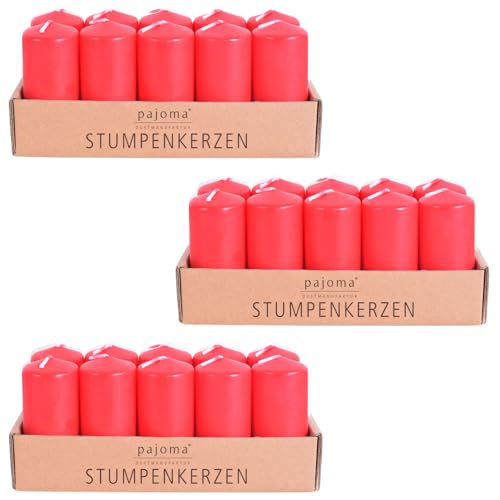 pajoma® Stumpenkerzen Rot - 3x 10 Stück | Ø 4 x 9 cm | Brenndauer: ca. 9 Stunden | Hochwertiges Paraffin & Baumwolldocht | ideal für Gastronomie, Hotels, Kirchen & Feierlichkeiten von pajoma
