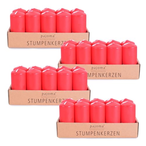 pajoma® Stumpenkerzen Rot - 4x 10 Stück | Ø 4 x 9 cm | Brenndauer: ca. 9 Stunden | Hochwertiges Paraffin & Baumwolldocht | ideal für Gastronomie, Hotels, Kirchen & Feierlichkeiten von pajoma