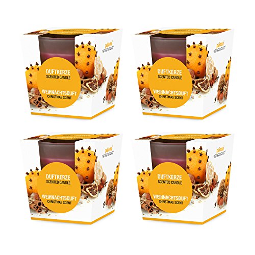 pajoma® Duftkerze 4er Set, Weihnachtsduft - im satinierten Glas | 4x 120g Wachsgewicht, Brenndauer: 25 Stunden, in edler Geschenkverpackung | Premium Qualität von pajoma