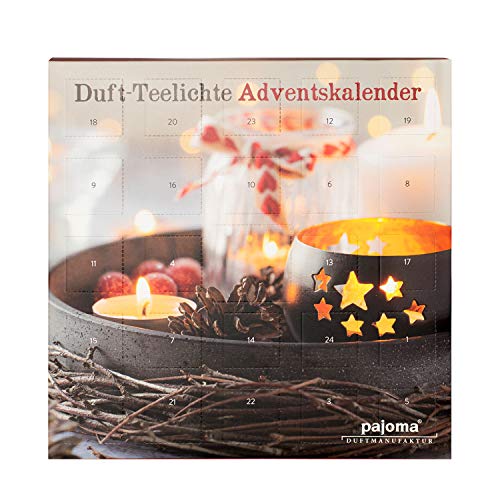 pajoma Duftkerzen Duftteelichte Teelicht Adventskalender rot, 24 Teelichte in 6 versch. Sorten inkl. Teelichthalter von pajoma