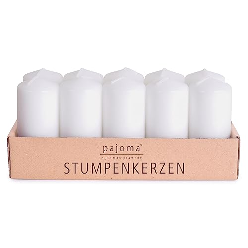 pajoma Stumpenkerzen | Ø 40 x 90 mm, Brenndauer: 9 Stunden (10 Stück, Weiß), Unparfümiert von pajoma