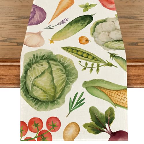 Gemüse Tischläufer, Gesundes Kochen Theme Bunt Tischdeko, Frühling Sommer Herbst Küche Esszimmer Esstisch Dekoration für Drinnen Draußen Urlaub Party Waschbar Wohnkultur Tafeltuch 40 x 100 cm von palasasa