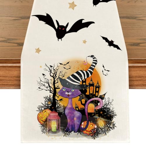 Halloween Deko Tischläufer, Kürbis Fledermaus Tischdecke Gruseliges Horror Decoration für Wohnzimmer Esszimmer Kamin, Halloween Party, Horror-Party, 40 x 180cm von palasasa