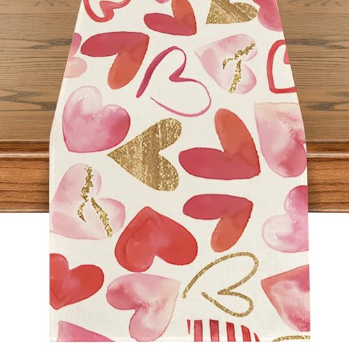 Liebe Herz Fröhlichen Valentinstag Tischläufer, Rot Herzform Tischdecke, Küche Wohnzimmer Waschbar Esstisch Deko für Hochzeit Verlobung Jubiläum Romantik Valentinstag Party Dekoration 40 x 240 cm von palasasa
