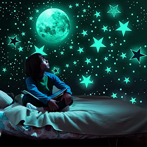 1119 Stück Leuchtsterne Selbstklebend Wandsticker Leuchtsticker Wandtattoo Sterne und Mond Sternenhimmel Aufkleber Wanddeko Für Baby Schlafzimmer Kinderzimmer Dekorative grün von palasasa