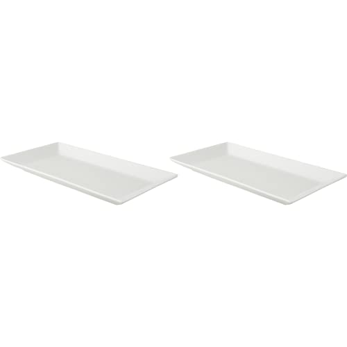 2 x palmer White Delight Teller Servieren flach im Set, Porzellan, 28,5 x 15 cm, weiß glänzend, Eckig groß moderne Form, für Canapé, Sushi, Kuchen, Torte u.a, stapelbar, spülmaschinenfest von palmer