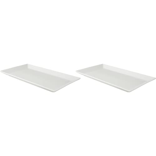 2 x palmer White Delight Teller flach, Porzellan weiß, 33 x 18,5 cm, für ein 2 Pers Gedeck, Für Menü, Sushi oder als Wurstplatte, spülmaschinenfest, eckige Form, für moderne Speisenpräsentation von palmer