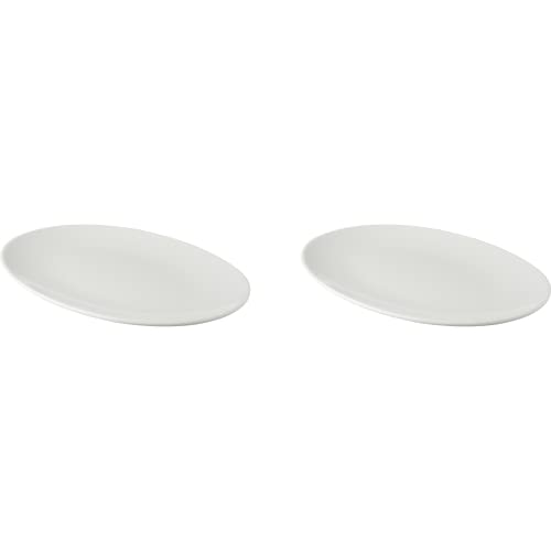 2 x palmer White Delight Teller flach oval im Set, Porzellan, 30 x 21,5 cm, weiß glänzend, randlos coupe modern, für modernes Servieren von Speisen, stapelbar, spülmaschinenfest von palmer