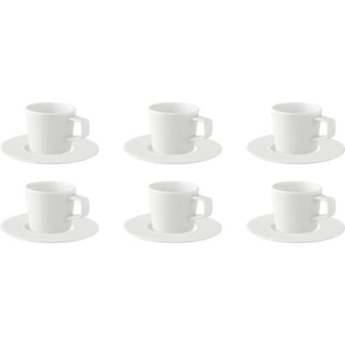 6 x palmer White Delight Kaffeetassen Set mit Untertassen, Porzellan, 6 Tassen 18 cl, 6 Teller Ø 16 cm, weiß glänzend, modern, für Kaffee, Espresso und andere Heißgetränke, für ein 6 Personen Gedeck von palmer