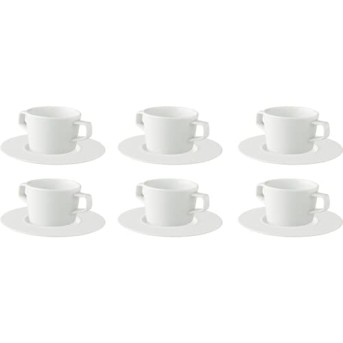 6 x palmer White Delight Suppentasse Set mit Untertassen, Porzellan, 6 Tassen 30 cl, 6 Teller Ø 19 cm, weiß glänzend, modern, für Suppe, Salat oder Ragout, für ein 6 Personen Gedeck von palmer