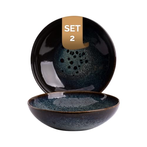 palmer Eccentric grosse tiefe Teller - 2er-Set - Steinzeug - Ø 22 cm - blau schwarz braun umrandet - für Pasta, Suppe oder als Servierteller - stapelbar, spülmaschinenfest palmer Eccentric grosse tiefe Teller - 2er-Set - Steinzeug - Ø 22 cm - blau schwarz braun umrandet - für Pasta, Suppe oder als Servierteller - stapelbar, spülmaschinenfest von palmer
