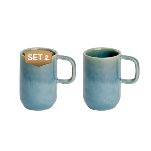 palmer Miami grosse Kaffeetassen - 2er-Set - Steinzeug - 7cm Hoch, 29 cl - türkis grün - schmal, kompakte Form - für Kaffee, Tee und Kakao - spülmaschinenfest von palmer